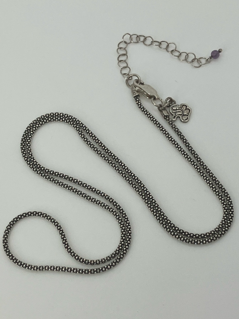 Vtg 925 Sterling Silver Popcorn Link Amethyst Accented Chain Necklace